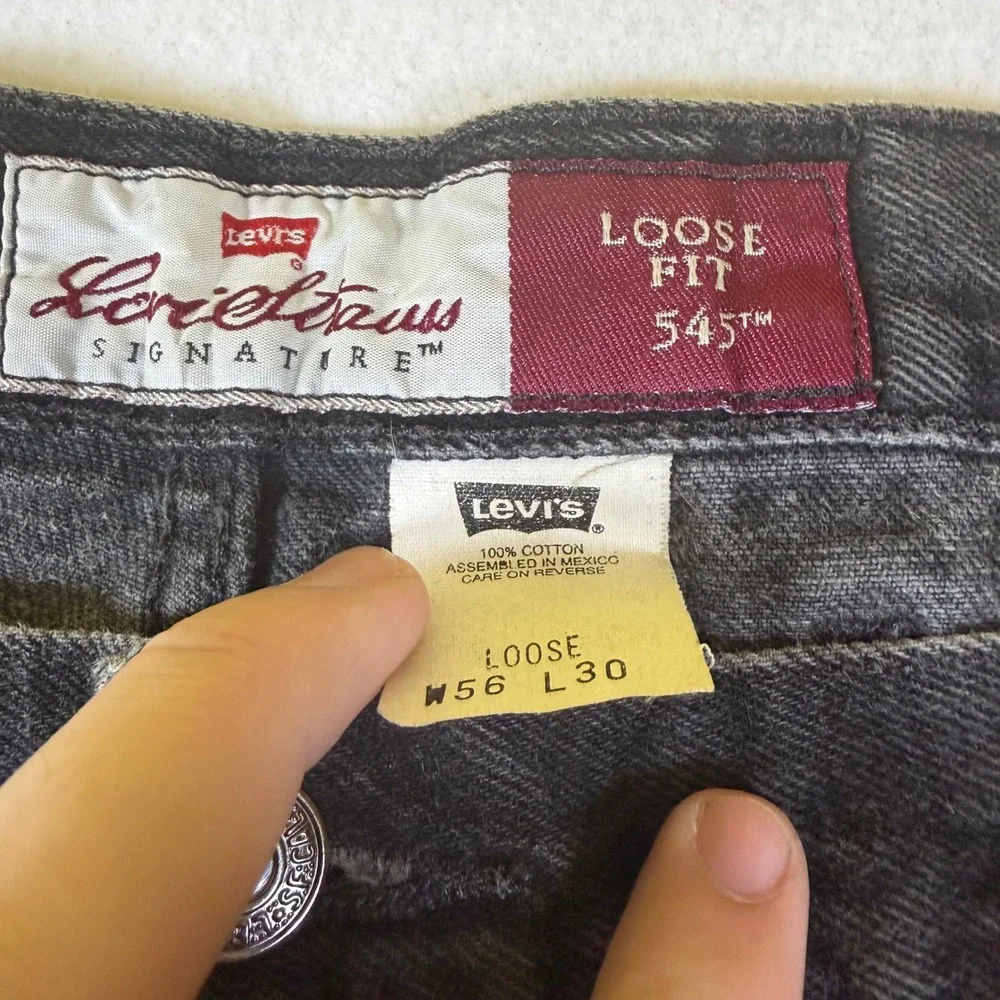 Levi Strauss Signature 545 Loose Fit Mens Jeans 56x30 Faded Black Orange Tab
